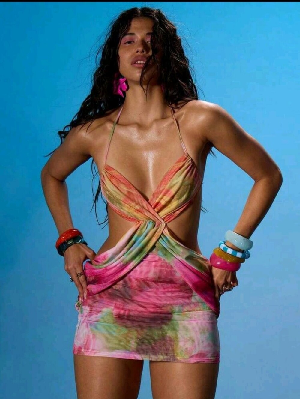Muse Multicolor Tie-Dye Halter Cutout Mini Dress